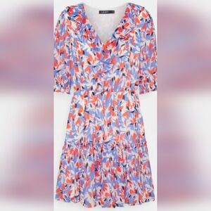 Lauren Ralph Lauren Black Label Blue Coral  Black Crinkle Floral Ruffle NWT